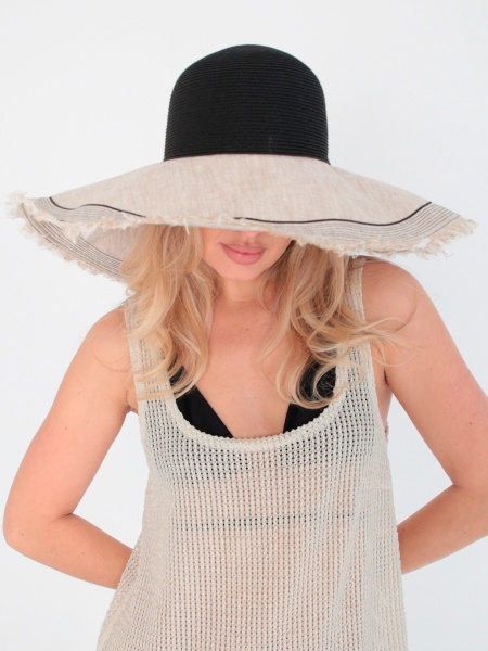 Доната макси шляпа лен солома солнечная + черный (2)